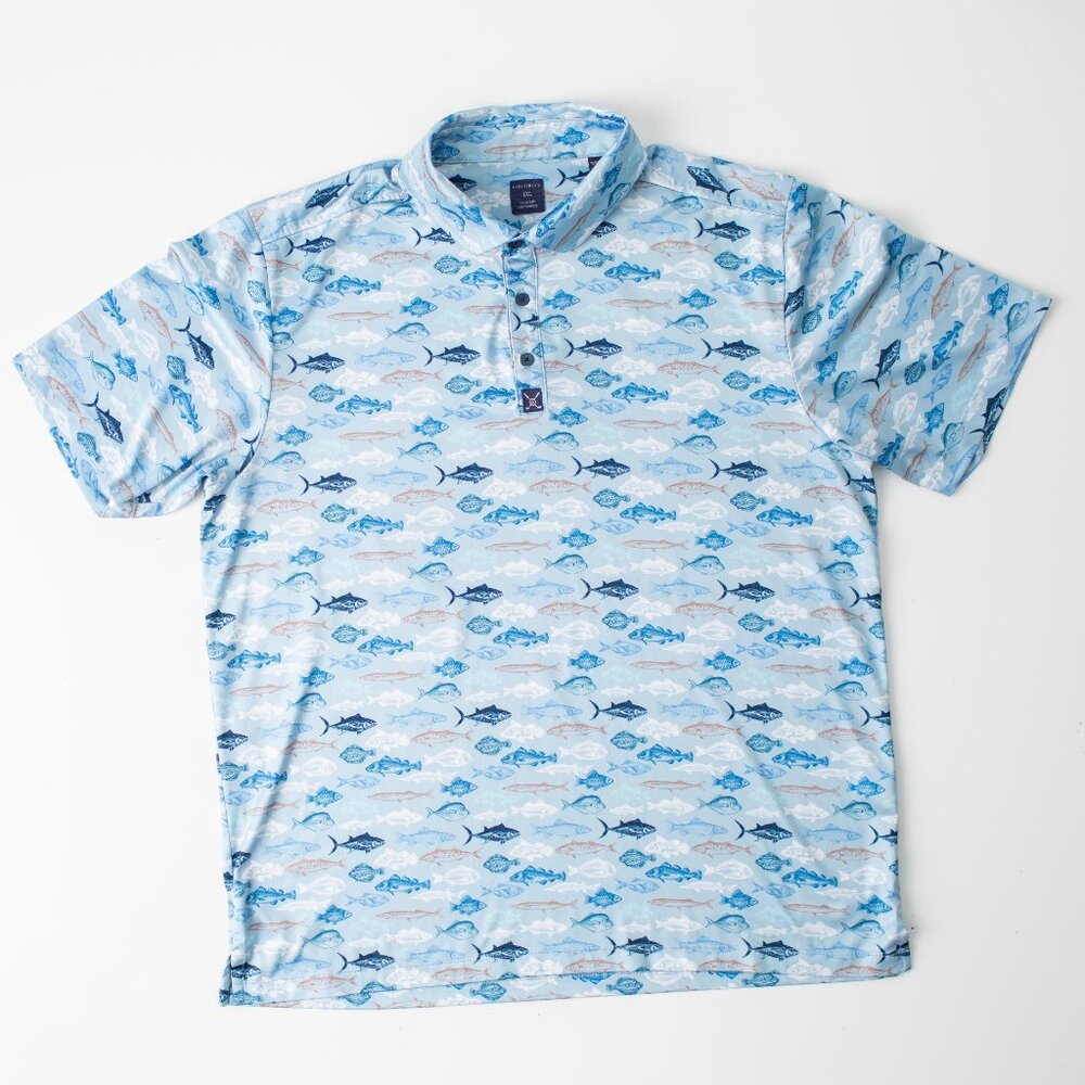 Construct Men’s Polo Shirt XXL Fish Print Quick Dry Performance Short Sleeve - Picture 2 of 7